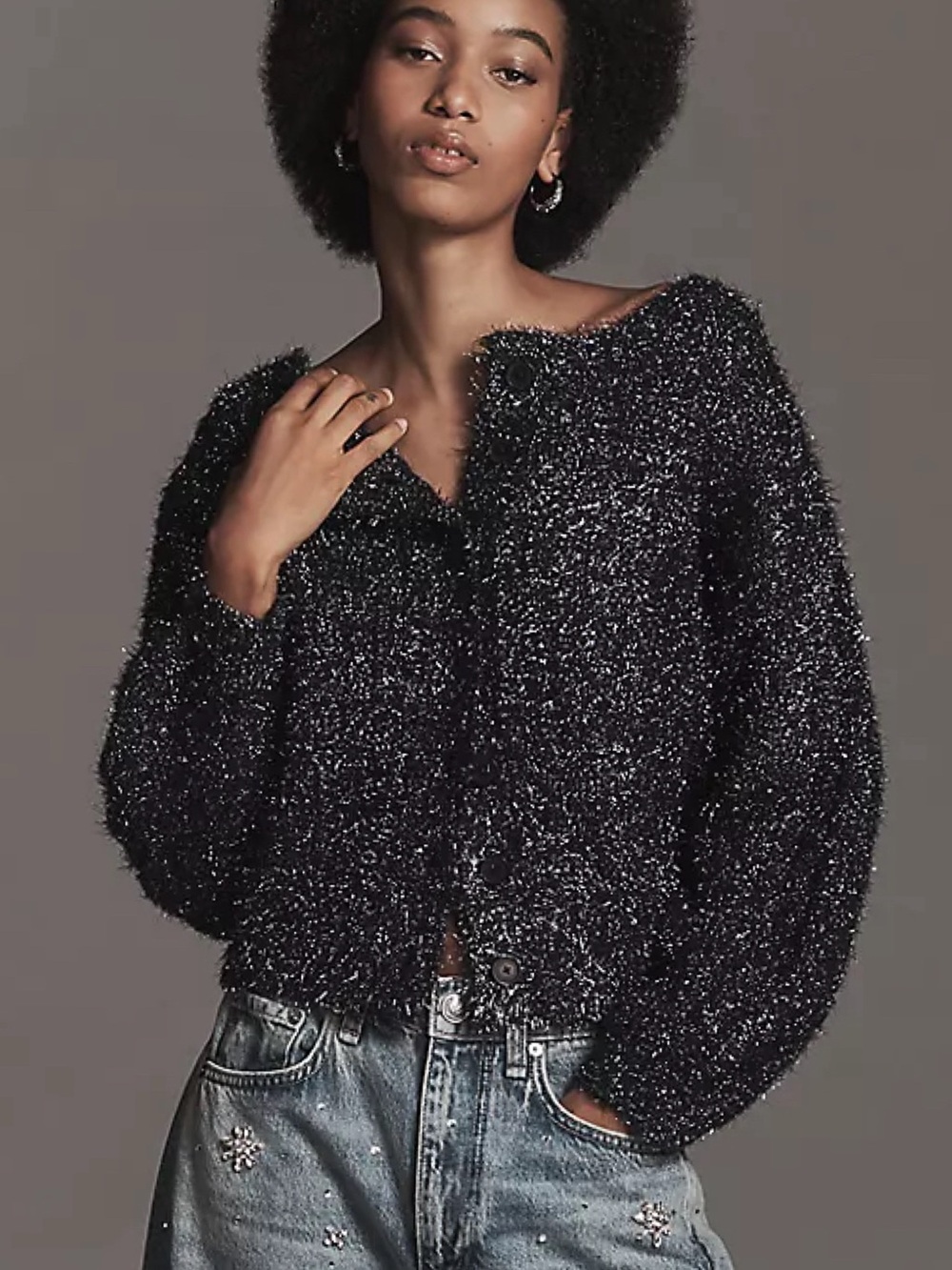 Anthropologie Boat-Neck Tinsel Cardigan Sweater in Navy Size S NWT